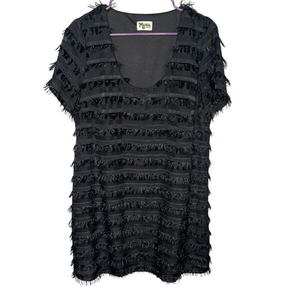 Show Me Your Mumu Demi Fuzzy Fringe Mini Short Sleeve Black Dress Sz M - Picture 10 of 10